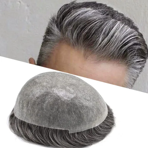 Vista 18 de Toupee - Sistemas de cabello humano para hombre, 0.002 in, piel ultrafina para hombre, tupé en V, polivinílico de poliuretano natural, piezas