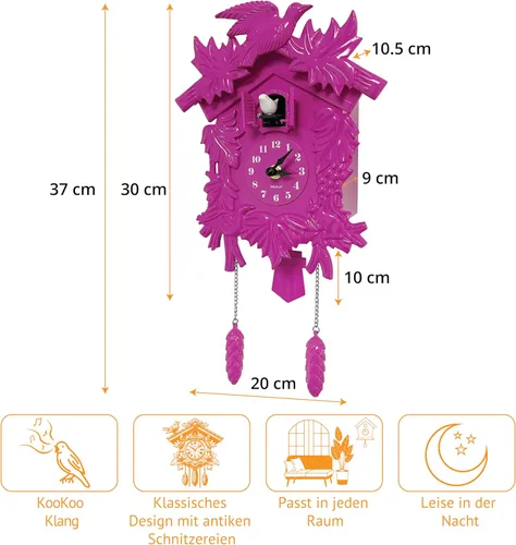 Vista 8 de WALPLUS Reloj de pared clásico de cuco rosa con diseño de pájaro colgante para decoración del hogar, reloj de Navidad, regalos