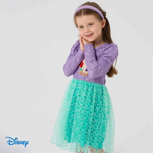 Vista 3 de Disney Princess Toddler Girl Dress, Little Mermaid Ariel Long Sleeve Green Mesh Tutu Dress 3-8 Years
