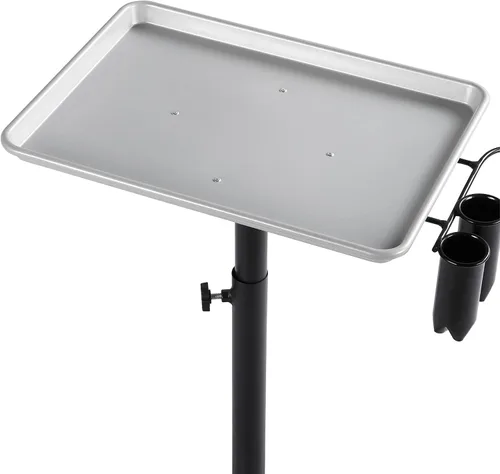 Vista 7 de Yaheetech Bandeja de salón rodante, equipo de carrito de aluminio con ruedas y altura ajustable, taburetes de spa, bandeja de almacenamiento