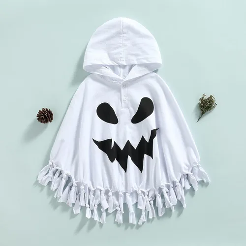 Vista 7 de Disfraz unisex de fantasma de Halloween para niños pequeños, poncho con capucha, capa de sombrero, manta de cosplay