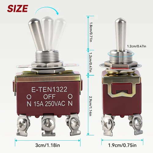 Vista 2 de 5Pack 6 Pin Waterproof Toggle Switch 3 Position ON-Off-ON 30A 12VDC/15A 250VAC Marine DPDT Toggle Switch with Weatherproof Boot Cap Cover for Car