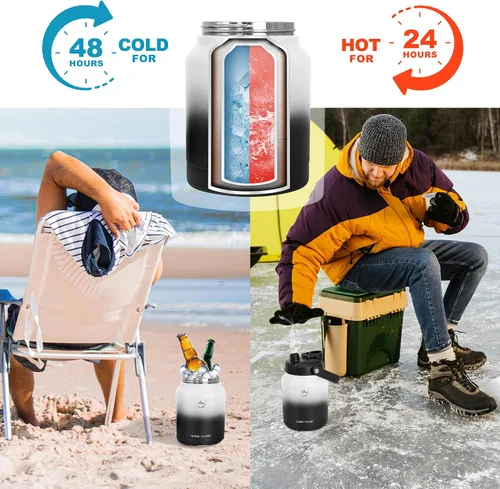 Vista 4 de NATURE PIONEOR Botella de agua aislada de 84 onzas, jarra de agua de acero inoxidable con doble vacío con soporte/portador, boca ancha, deportes al