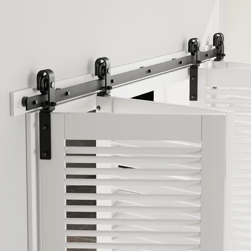 Vista 12 de CCJH Kit de riel deslizante de 3 pies/36 pulgadas para puerta de granero plegable resistente para 2 puertas (sin puerta de madera, solo hardware)