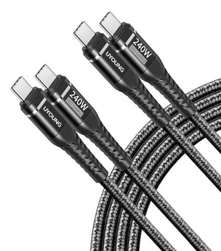 Vista 9 de Cable USB C a USB C de 240 W de carga rápida de 6 pies, cable USBC a C Negro