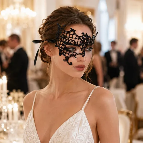 Vista 2 de 6 Pcs Lace Masquerade Mask for Women Men, Black Gold Half Face Mask