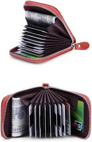 Vista 5 de ihreesy Portatarjetas de crédito, de piel vacuna, tarjetero protector para tarjetas de crédito, 9 ranuras para tarjetas, con cremallera