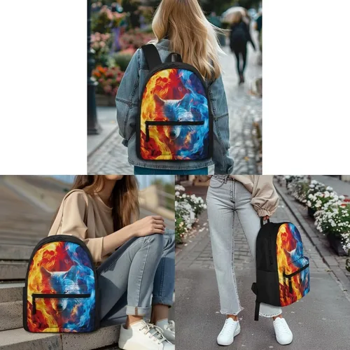 Vista 44 de FOR U DESIGNS Fuego baloncesto impreso niños escuela mochilas viaje mochila libro bolsa