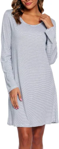 Vista 2 de ENJOYNIGHT - Camisón de manga larga de algodón para mujer, vestido para dormir con estampado de camisetas.