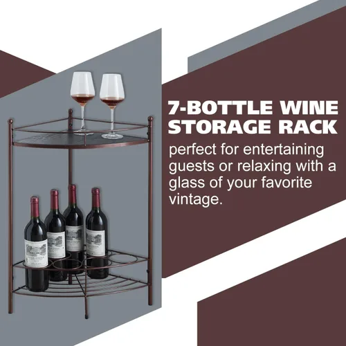Vista 3 de Kings Brand Furniture - Mesa auxiliar de esquina con estante de almacenamiento, estante de almacenamiento de vino para 7 botellas, bronce