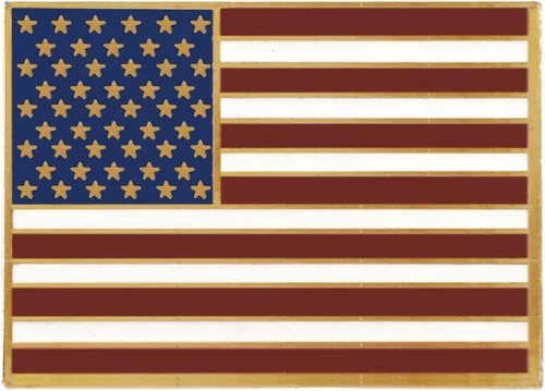 Vista 5 de Insignia de solapa con bandera americana, enchapada en oro, rectangular., oro con revestimiento de latón, goldrectangleUSAmade1776