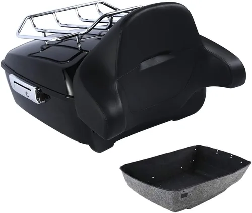 Vista 13 de Respaldo de Maletero de Equipaje King Tour Negro Brillante con Placa de Rack de Montaje Compatible con Harley Modelos Touring 2014-2025 Road Glide
