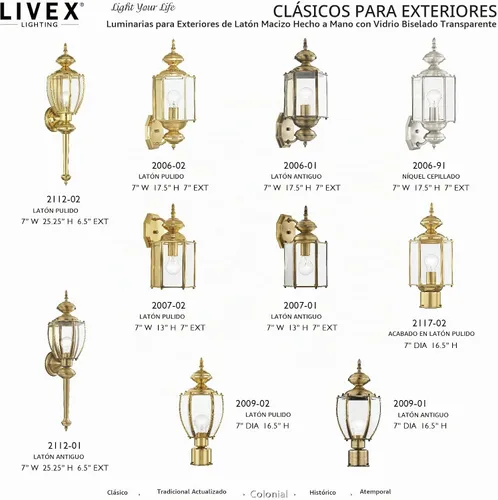 Vista 4 de Livex Lighting 2006-01 Linterna de pared al aire libre con pantallas de cristal biseladas claras, latón antiguo