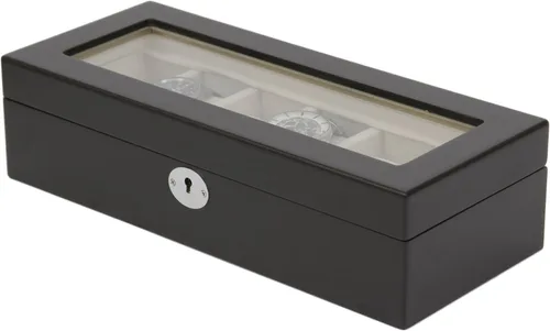 Vista 2 de Tech Swiss Caja de reloj para 6 relojes de almacenamiento de madera vitrina ventana de cristal (negro)