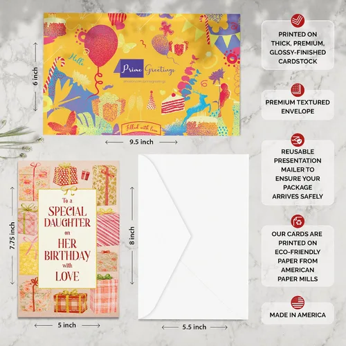 Vista 3 de Prime Greetings Tarjeta de cumpleaños para hija, hecha en Estados Unidos, tarjeta gruesa con sobre de primera calidad empaquetada en un correo