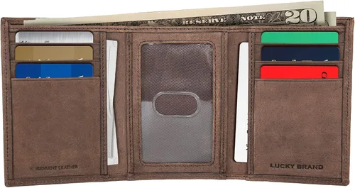 Vista 4 de Lucky Brand Trifold RFID de cuero ranurado para hombre, marrón, OSFA, Marrón