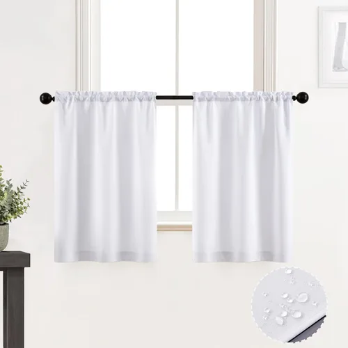 Vista 13 de XTMYI Cortinas pequeñas para ventana de sótano, cenefas opacas para oscurecer la habitación para sala de estar, juego de 2 unidades, beige natural