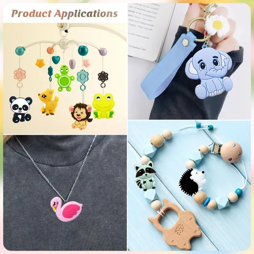 Vista 6 de 15 piezas de abalorios de silicona de animales, redondos, pequeños, de silicona, abalorios sueltos para hacer llaveros, collares, pulseras