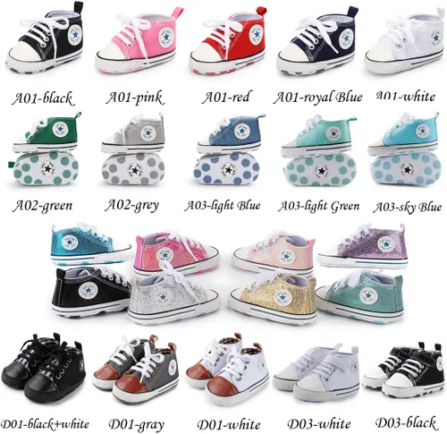 Vista 2 de KIDSUN - Zapatos deportivos unisex de caña alta para bebés, mezclilla de lona, suela antideslizante, suaves, para los primeros pasos