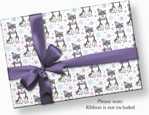 Vista 3 de Stesha Party Papel de regalo de perro Husky de invierno de 30 x 20 pulgadas (3 hojas)