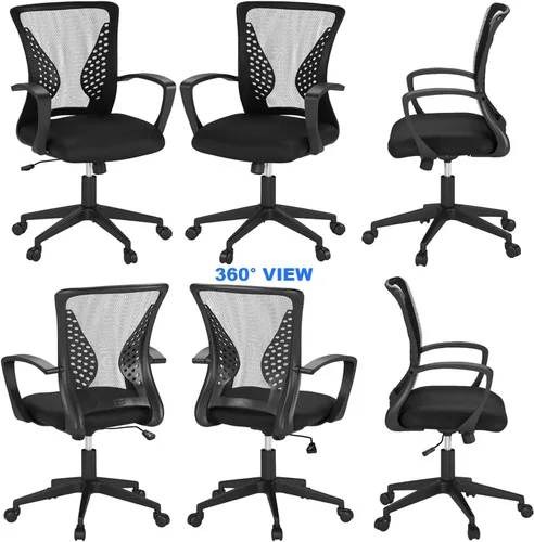 Vista 7 de Simple Home - Silla ergonómica de escritorio de oficina de malla, soporte lumbar, taburete ajustable ejecutivo moderno, silla giratoria para dolor