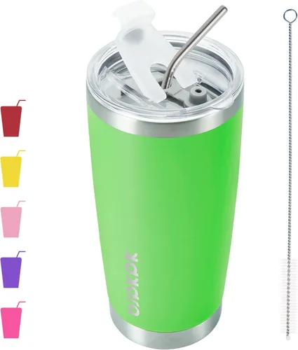 Vista 8 de BJPKPK Vaso térmico negro con tapa y pajita, de acero inoxidable, de 20 onzas, para café Pintura de caucho negro
