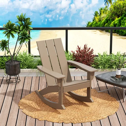 Vista 14 de WO Home Furniture Silla Mecedora de Patio Moderna para Exteriores HDPE Resistente a UV y Clima (Negro)