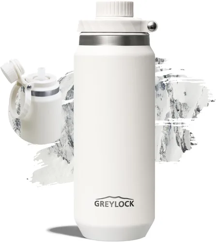 Vista 27 de Greylock Botella de agua aislada de 20 onzas con tapa con pajilla, botellas de agua deportivas reutilizables de acero inoxidable con asa plegable, a
