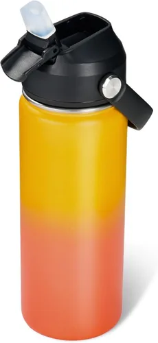 Vista 38 de Fijinhom Botella de agua aislada de 18 onzas con 2 tapas, botellas de agua de acero inoxidable, aspiradora de doble pared, mango portátil y parte