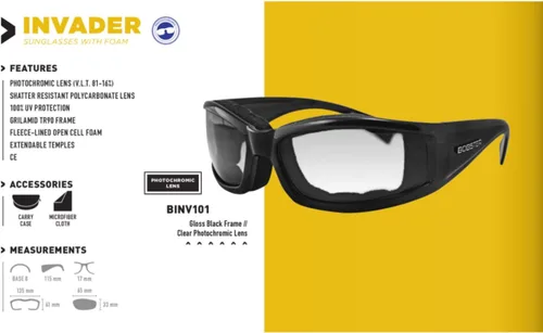 Vista 2 de Bobster ® Invader, marco negro brillante, lente fotocrómica transparente