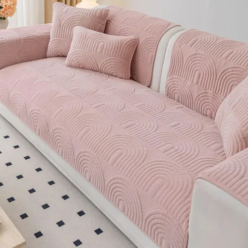 Vista 17 de Funda de sofá geométrica de granja para sofá, funda de terciopelo suave acolchada para sofá seccional, funda de sofá antideslizante para sofá, Gris