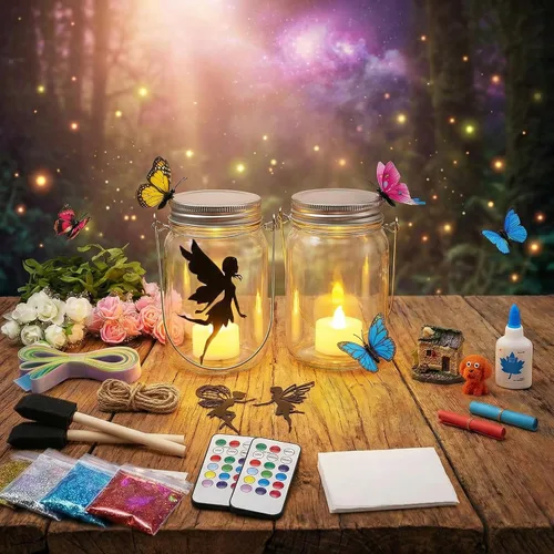 Vista 7 de Kit de manualidades de linterna de hadas Alritz, regalos de Navidad para niñas, luz nocturna de tarro Mason con control remoto, manualidades