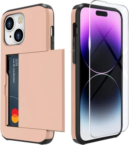 Vista 11 de ZUSLAB Funda con ranura para tarjetero compatible con Apple iPhone 15 de 6.1 pulgadas 2023, funda tipo cartera para teléfono con 1 protector de Negro