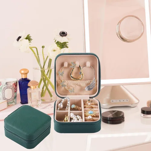Vista 3 de COLOAPT Joyero de viaje, organizador de joyas, caja de joyería de viaje, pequeña caja de joyería para damas de honor, regalos para mujeres y niñas