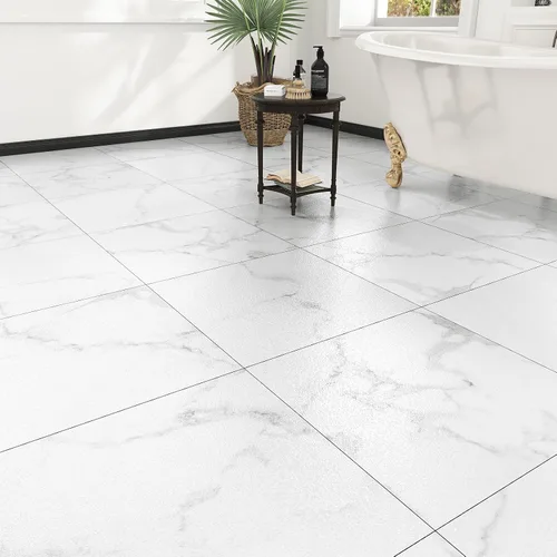 Vista 2 de WESTICK Azulejos de suelo de mármol blanco para despegar y pegar, azulejos de vinilo autoadhesivos para cocina, dormitorio, sótano, escaleras