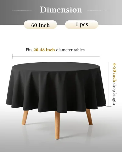 Vista 2 de BESTVIP Manteles redondos de poliéster de 60 pulgadas Se adapta a mesas de 20 a 48 pulgadas Funda decorativa lavable de tela para restaurantes