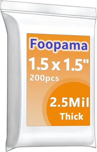 Vista 22 de 200 bolsas de plástico con cierre de polietileno con cierre de 2.5 mil de grosor de 1 x 1 pulgada de grosor Foopama Heavy Duty Mini Plastic Seal