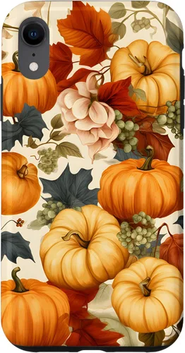 Vista 24 de Funda de estilo vintage para iPhone 16 con hojas de otoño y calabazas