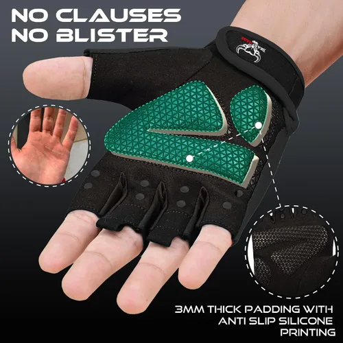 Vista 9 de BEAST RAGE Guantes de entrenamiento para hombres y mujeres, guantes de gimnasio sin dedos con protección de la palma, transpirables y ligeros