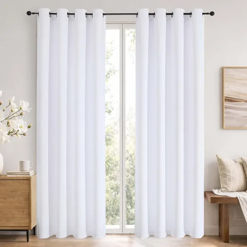 Vista 94 de Simplebrand Cortinas blancas puras de 96 pulgadas de largo para oscurecer la habitación, juego de 2 paneles para dormitorio/sala de estar, bloqueo