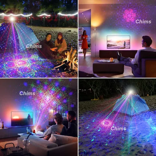 Vista 4 de Chims Luz de fiesta RGB 33 patrones con cielo estrellado rojo luces activadas por música para Navidad, Navidad, familia, discoteca, DJ, fiesta