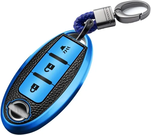 Vista 5 de Xotic Tech - Funda de piel granulada de poliuretano termoplástico azul con llavero compatible con Nissan Altima Maxima, Murano, Sentra Versa Leaf