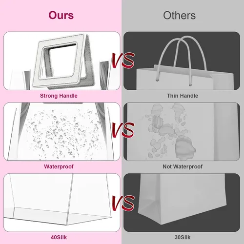 Vista 5 de Zwish 6 bolsas de regalo transparentes con asa de 8.5 x 8.1 x 4.1 pulgadas, bolsas de regalo transparentes a granel para recuerdos de fiesta, boda