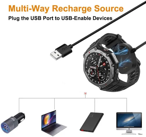 Vista 6 de Compatible con Amazfit T-Rex 3/Balance/Balance 2, cable de carga rápida magnético USB de repuesto para reloj inteligente Amazfit T-Rex 3