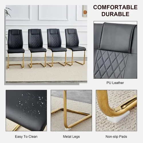 Vista 6 de Sillas De Comedor - Juego de 4 sillas de comedor modernas para cocina, con asiento tapizado de piel sintética, patas de metal con respaldo alto
