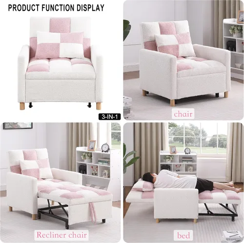 Vista 3 de Silla de cama convertible multifuncional, tela de peluche, ajustable, individual, extraíble, con lumbar, para apartamento, dormitorio, oficina, sala