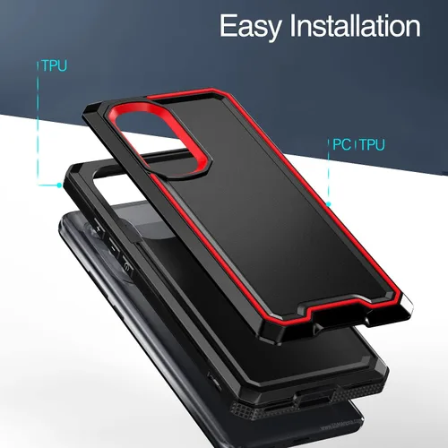 Vista 4 de TJS Funda compatible con Motorola Moto Edge 2022, con [protector de pantalla de vidrio templado] doble capa a prueba de golpes, resistente, híbrida