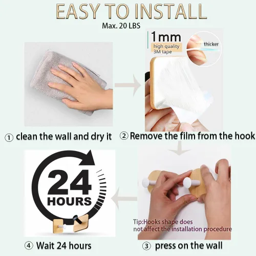 Vista 8 de Ganchos de pared autoadhesivos para colgar resistentes, pequeños ganchos decorativos adhesivos, sin clavos, 4 ganchos de utilidad lindos ganchos