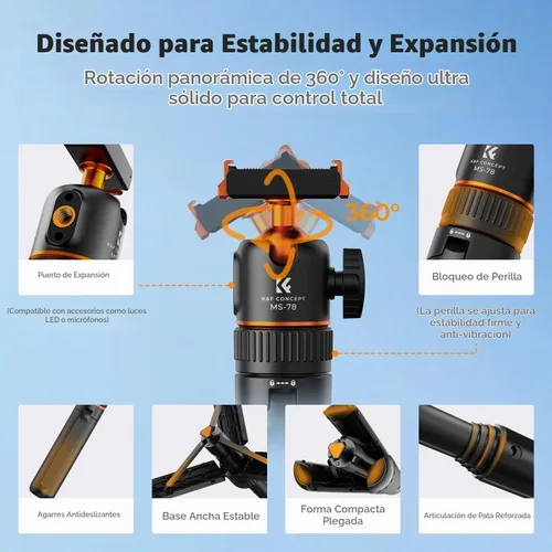 Vista 6 de K&F CONCEPT Trípode para selfie stick de 25.6" para DJI Osmo Action 5 Pro