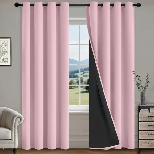 Vista 30 de COSVIYA Cortinas opacas 100% beige Biscotti para dormitorio, juego de 2 paneles de 63 pulgadas de largo, bloqueo de luz completa, aislamiento